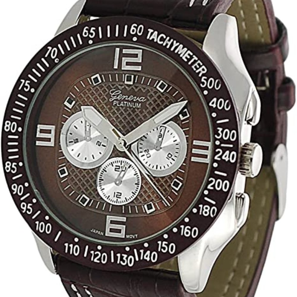 Geneva Men's Chronograph Style Genuine Leather Watch
